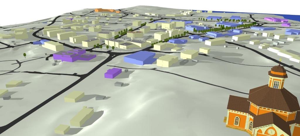 24 Kuvan 10 mukaisessa koko keskustan käsittävässä 3D-kaupunkimallissa pääosan rakennuksista kuvasin LO