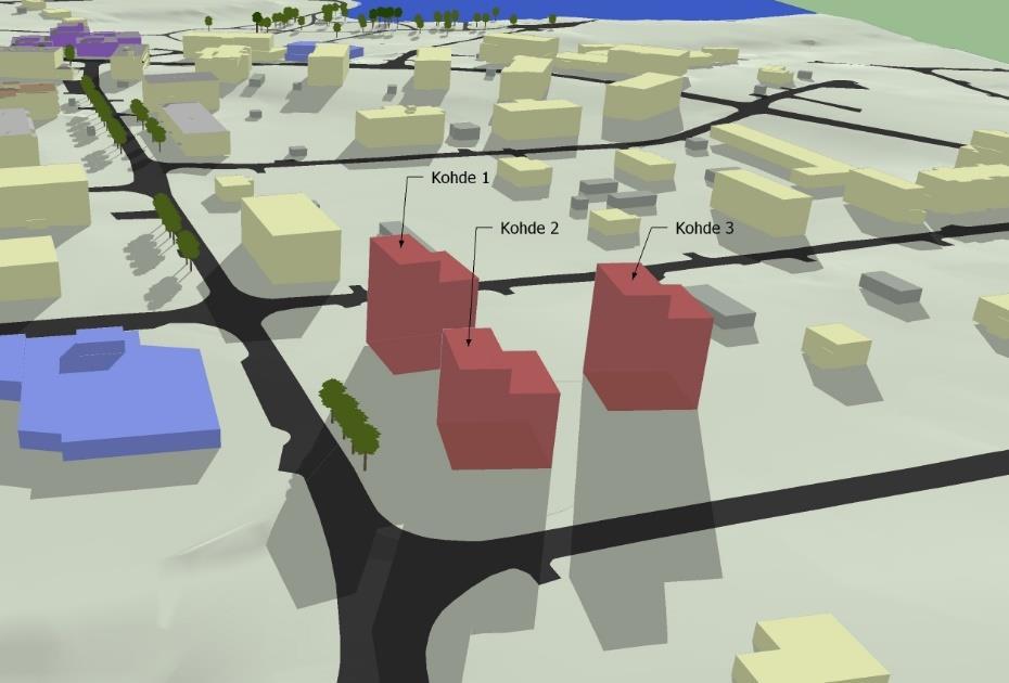 34 Kuva 22. Esimerkki uudiskohteiden lisäämisestä 3D-kaupunkimalliin hankkeiden havainnollistamiseksi.