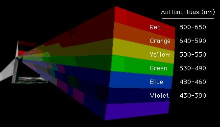 Väri Värin aistiminen riippuu silmään saapuvan valon aallonpituudesta.