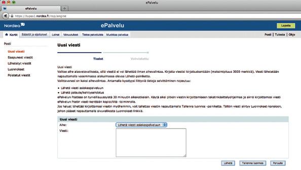 Ajankohtaisen hinnaston löydät osoitteesta nordea.fi tai www.nordearahoitus.fi /epalvelu Tapahtumakysely... 0,75 /kk Rahansiirto luottotililtä omalle pankkitilille MasterCard-korttiluotot.