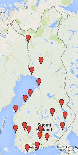 Kuva 4. Leirintäalueiden sijainnit kartalla (Google 2015) 6.3 Taustatiedot Lomakkeen ensimmäiset kysymykset koskivat vastaajien taustoja.