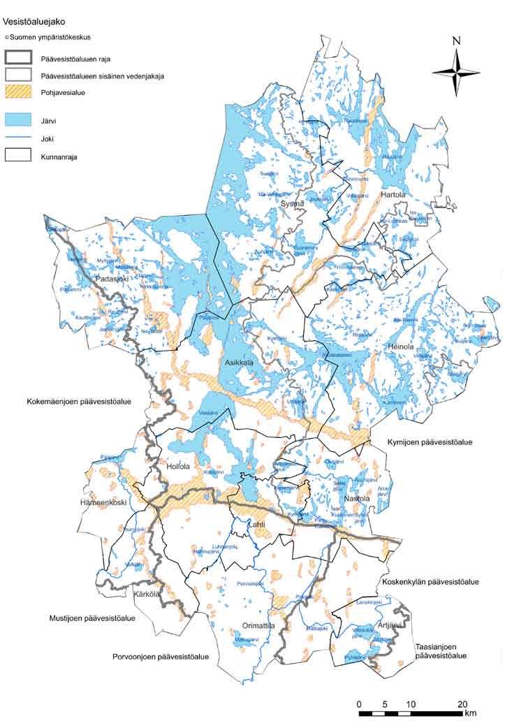 Kuva 36. Lähes koko Päijät-Hämeen alue kuuluu Suomenlahteen laskeviin päävesistöalueisiin.