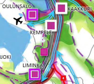 6 Kempelettä koskettavia tavoitteita ovat logistiikka-alueen kehittäminen, kaksoisraiteen toteuttaminen Ouluun asti, työssäkäyntiä ja asiointia palvelevien jalankulun ja pyöräilyn
