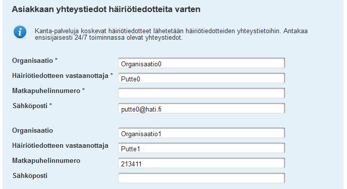 Häiriötiedotteet hakemuksessa mainituille tahoille