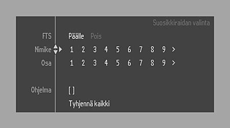 Suomi FTS-Video FTS-Video-toiminnolla voit tallentaa mieleisesi nimikkeet ja osat (DVD) tai kappaleet ja indeksit (VCD) tietyltä levyltä soittimen muistiin.