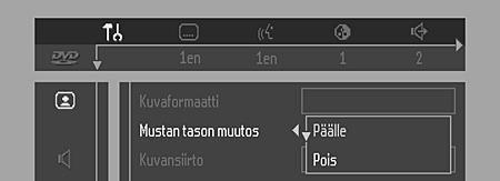 Suomi Palautekentän kuvakkeet Scan Koko levyn uusinta Nimikkeen uusinta Kappaleen uusinta Kuva TV Shape (TV-kuvasuhde) Katso kohtaa Alkuasetukset.