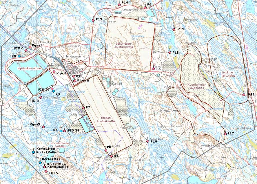 TERRAFAMEN KAIVOKSEN VELVOITETARKKAILU 2016 OSA VIII: POHJAVEDET 4 Kuva 3-3 Tarkkailuputkien sijainti kaivospiirin alueella.