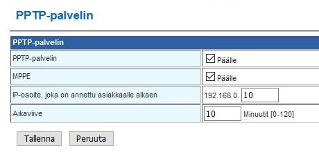 2. Valitaan kohta VPN / Tili - > Klikataan lisää i. Nimi: Haluttu nimi (esimerkissä testi) ii. Päälle- kohtaan rasti iii.