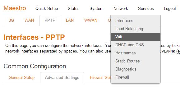 Tallenna muutos klikkaamalla Save & Apply. 10. Siirry kohtaan Network -> Interfaces -> WAN. Avautuvalla sivulla mene Physical Settings -välilehdelle.
