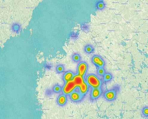 toimenpiteiden alueellinen kohdentuminen lämpökarttana.