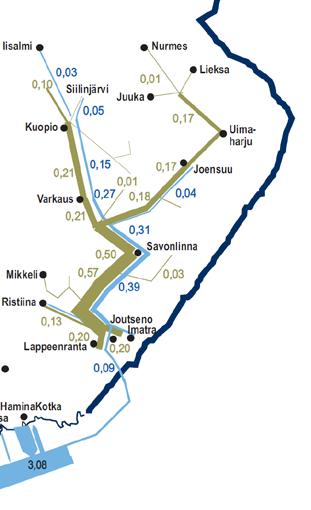 1 0,0 4,2 8 1 10,0 4,6 Itä-Suomesta on yhteys Saimaan kanavan kautta kansainvälisille vesille. Syväväylä ulottuu Saimaan kanavalta pohjoisimmillaan Siilinjärvelle saakka.