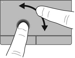 Nipistäminen/zoomaaminen Nipistämällä voit lähentää ja loitontaa kuvia tai tekstiä. Lähennä asettamalla kaksi sormea yhdessä TouchPadille ja siirtämällä niitä erilleen.