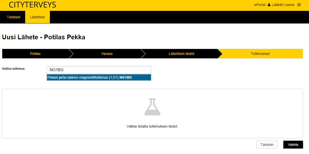 Vaihtoehtoisesti hakukenttään voi kirjoittaa myös tarkan tutkimuskoodin jolloin Lääkärin Terveyskansio tarjoaa haluttua tutkimusta.
