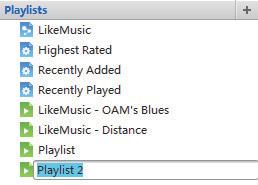 Vaihtoehto Luo soittolista Lisää valitut kappaleet soittolistaan. 1 Luo soittolista napsauttamalla painiketta kohdassa Playlists (Soittolistat).» Uusi soittolista luodaan.