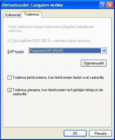 8(10) Vaihe 4: Valitse Authentication tai Todennus välilehti. Laita ruksi kohtaan Enable IEEE 802.1x authentication for this network.