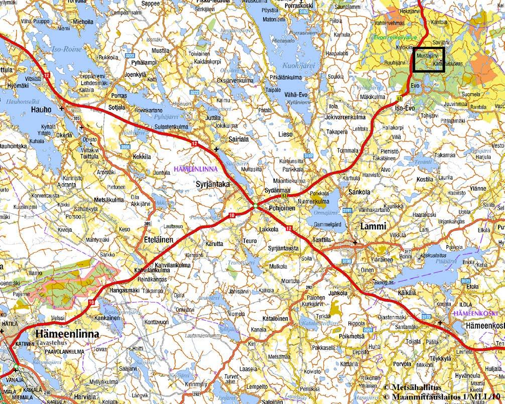 6 1.1 Mustajärvi ja Evon alue Tämän suunnitelman kohteena on Mustajärven valtakunnallisesti arvokas perinnemaisema.