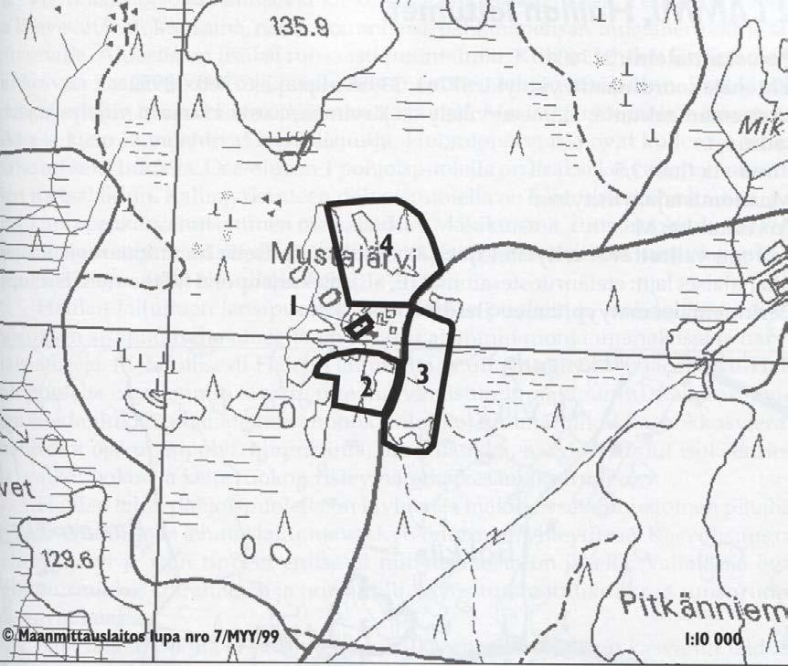 8 Kuva 2. O. Talvian karttapiirros, Mustajärven metsälaidun. (Talvia 1994) 1.