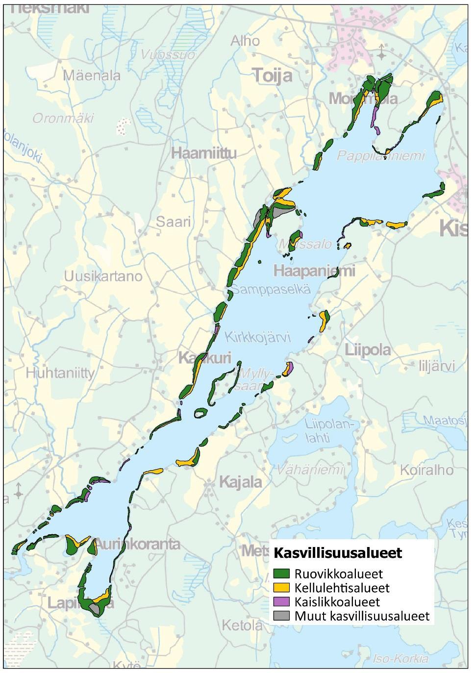 Kiskon Kirkkojärvi Kartoitus 2015 Havaittiin 13 vesikasvilajia 1 uposkasvi, järvisätkin