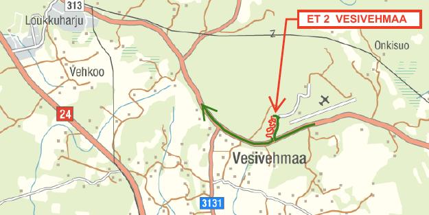 MK 2 LÄHTÖ SEKÄ Huoltoautot saavat kääntyä Urajärven2eltä Vesivehmaan lentokeskukseen johtavalle 2elle ja kääntyä he2