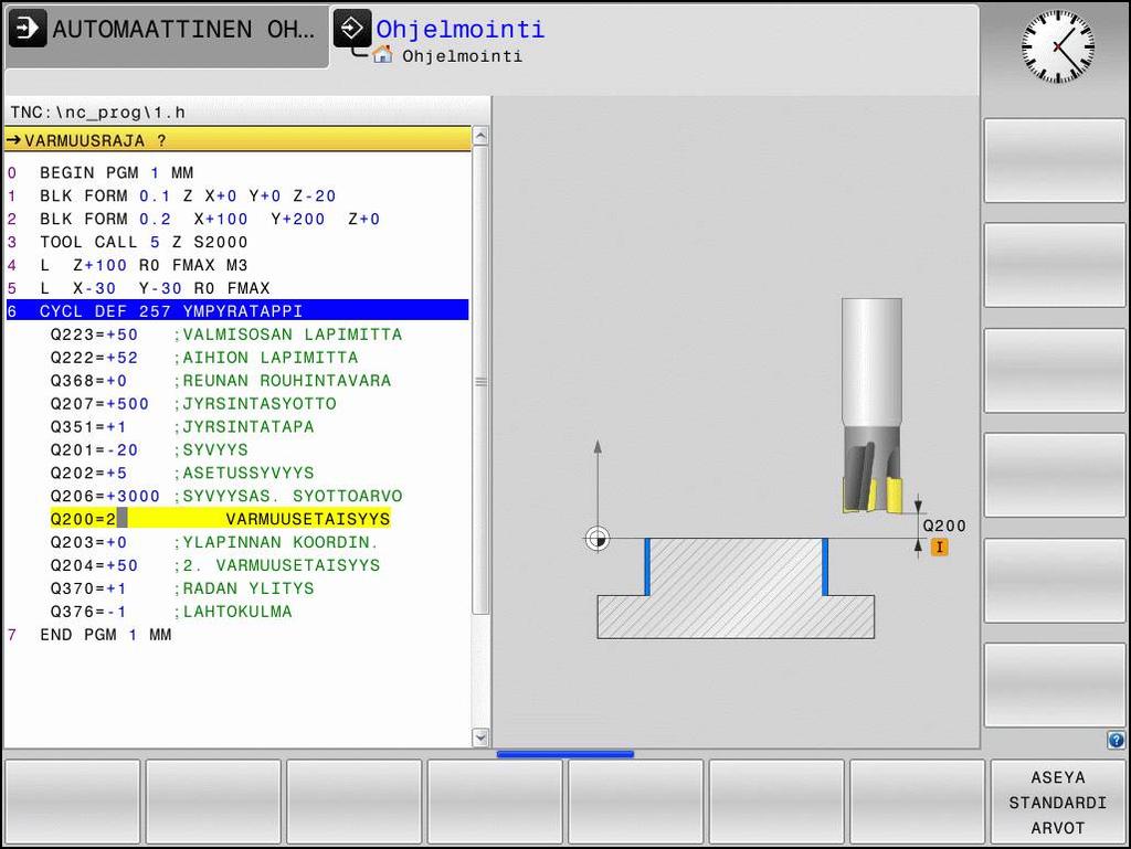 2 Työskentely koneistustyökiertojen avulla 2.1 Työkierron määrittely ohjelmanäppäimillä Ohjelmanäppäinpalkki esittää erilaisia työkiertoryhmiä Valitse työkiertoryhmä, esim.