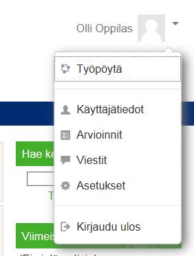 Kirjautuminen ulos Moodlesta: Kun lopetat työskentelysi Moodlessa, kirjaudu ulos klikkaamalla omaa nimeäsi