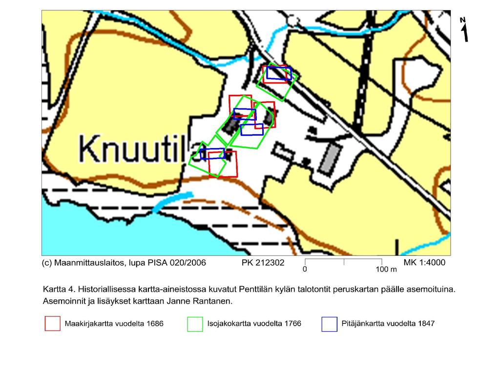 15 katsottuna järven suunnassa). Kylätontille on kuvattu neljä taloa vielä vuoden 1847 pitäjänkartassa (Suomen Kansallisarkisto, pitäjänkartasto, Pirkkala 2123 02 Ia).