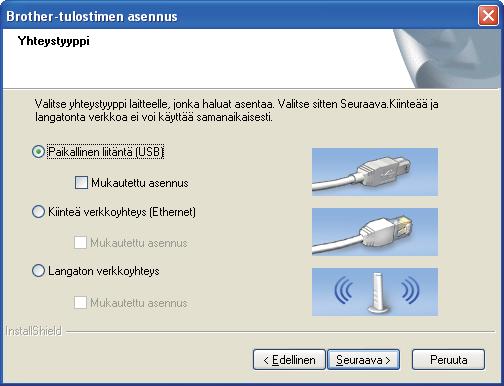 USB Winows Vlitse Pikllinen liitäntä j npsut sitten Seurv. Asennus jtkuu. Kytke USB-kpeli USB-liitäntään, joss on symoli.