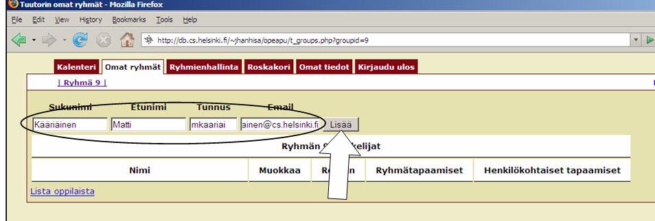 Näin sen tarkistaminen vaatii turhia toimenpiteitä. Vakava tehokkuusongelma havaitaan käyttäjän syöttäessä sukunimi-kenttään opiskelijan nimeä Karimäki-Suvanto.