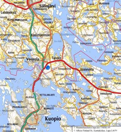 16 (136) Kuva 3/1. Hankealueen sijainti. 3.4 Hanketta koskevat suunnitelmat Siilinjärven kunta on laatimassa samanaikaisesti YVA-menettelyn kanssa Vuorelan teollisuusalueen laajennuksen asemakaavaa ja asemakaavan muutosta.