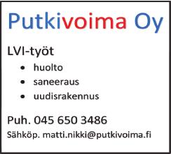 Seurakunta tiedottaa Kastettu: Muurinen Emma Laura Aurora Messu su 19.3. klo 10. Riparisunnuntai. Tasauspäivän myyjäiset seurakuntatalolla sunnuntaina 19.3. jumalanpalveluksen jälkeen.