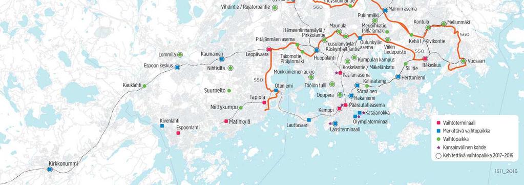 Merkittävä vaihtopaikka Esim. Herttoniemi, Huopalahti, Myyrmäki 3. Vaihtopaikka Esim.