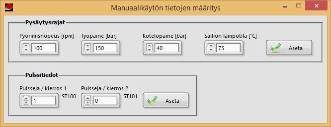 manuaalikäytön tiedot (käyttörajat) 3) Käynnistetään