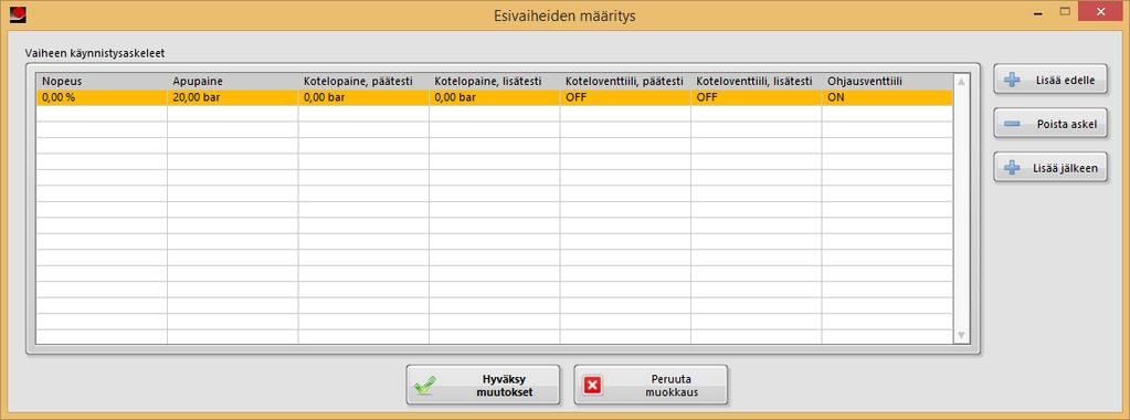 infoteksti) 8) Vaiheelle voidaan tarvittaessa määrittää esivaiheita 9) Vaihde lisätään