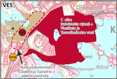 62 Kuva 16. Kuopion Savilahden alueen merkintätavat kaupan maakuntakaavassa, vaihtoehtotarkastelu Kuva 17. Kuopion Savilahden alueen kaavaratkaisu.