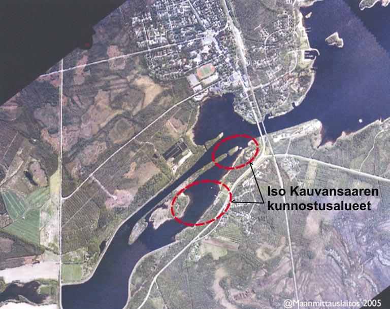 Kuva 6.4. Iso Kauvansaaren kunnostusalue. Taulukko 6.1. Harjuksen elinympäristöjen määrä (WUA-m²) * nykyisin ja kunnostusmallinnuksen jälkeen.