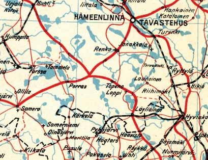 Toisaalta väestö kasvoi ja paikallinen liikenne lisääntyi. Koko museotiejakson paikallisliikenne on ollut Hämeenlinna-keskeistä. Kartta on painettu vuonna 1875.