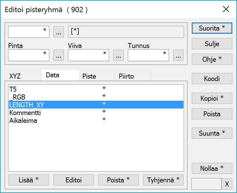 ominaisuudet tallennetaan ryhmässä oleville hajapisteille ja viivoille. Viivan katsotaan olevan ryhmässä, jos yksikin sen piste on ryhmässä.