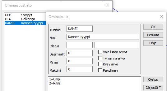 - Lisätään koodille 420 ominaisuus KANSI Ominaisuuden nimi KANSI ja selitys Kannen tyyppi Valintalistaan