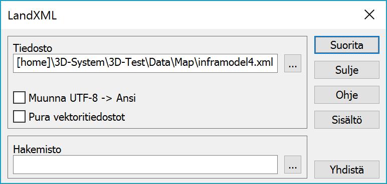 Aikaisemmin kuvattu Avaa LandXML -toiminto on käyttökelpoinen, jos tietää tarkalleen mitkä osiot tiedostosta haluaa avata.