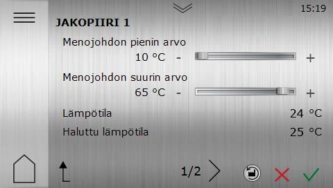 5.6 Jakopiirit Jakopiiri 1 on saatavana tehdastoimituksena. Jakopiirit 2-5 tarvitsevat laajennusmoduulin, joka on myynnissä erillisenä varusteena.