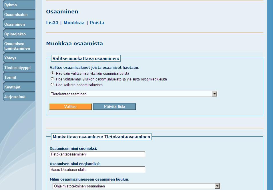 Hallinnointityökaluja Osaamisen kuvausta varten tekstit voidaan kopioida olemassa