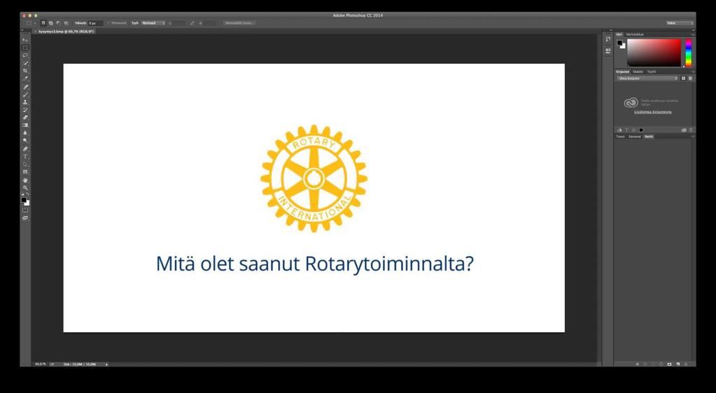 22 käsikirjoitukselliseksi elementiksi. Mainosvideon pohja koostuu kolmesta klubin jäsenille esitetystä kysymyksestä: Mikä on Rotary? Mitä olet saanut Rotarytoiminnalta?