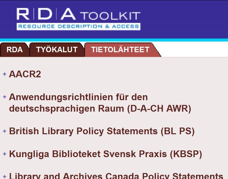 Tietolähteet Linjaukset RDA-ohjeisiin