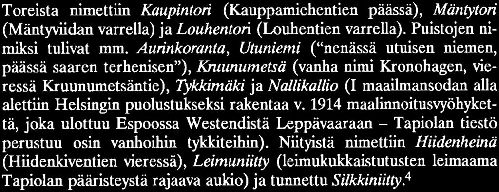 1966 Tapiolan osa-alueiden, torien ja puistojen nimistä.