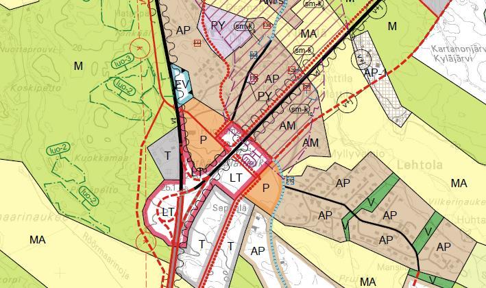 11.2015) suunnittelualueella on osoitettu: pientalovaltaista asuntoaluetta (AP) palvelujen ja