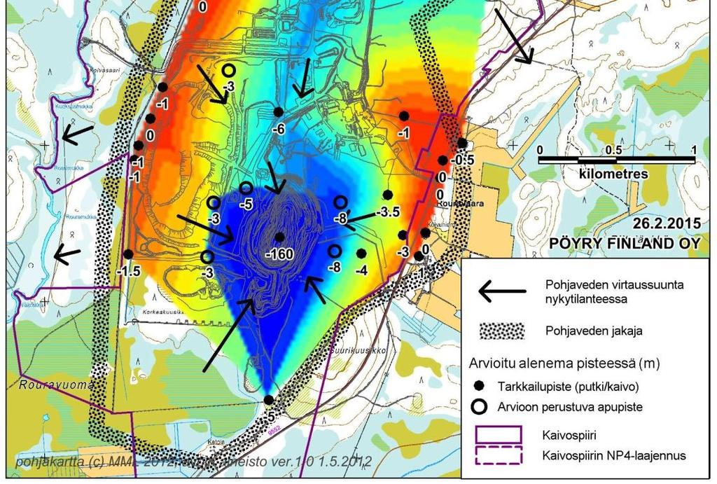 pohjaveden pinta on vaihdellut välillä 220 235 mpy.