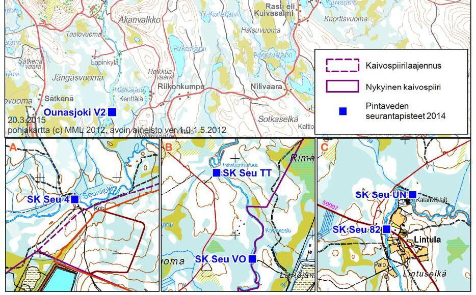 Tuotantovaiheen tarkkailuohjelman mukaan näytteitä on otettu kesäkuuhun 2010 asti neljä kertaa, paitsi pisteeltä Seurujoki 82 yhdeksän kertaa vuodessa.