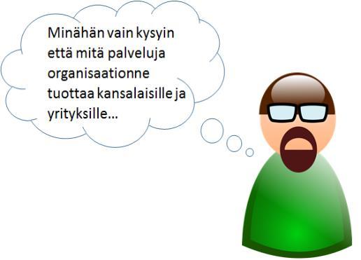 Palvelu on erotettava asiointikanavista PTV:hen ei kuvata organisaation tehtäviä, vaan palvelut, joilla on asiakkaita.