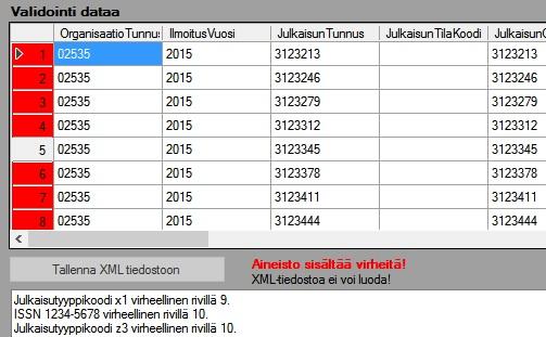 Korjaa mahdolliset virheet Kaksoisklikkaamaalla hiirellä joidenkin sarakkeiden solujen kohdalla (punainen solu jossa on löytynyt virhe)
