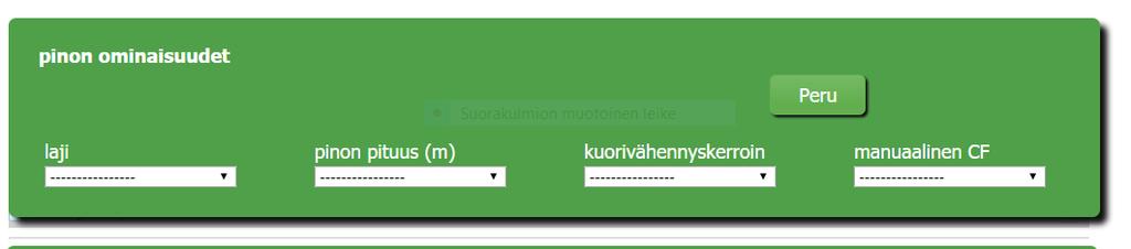 vielä muuttaa. Myös kuorivähennyskerrointa voi muuttaa tai syöttää manuaalisesti kiintotilavuusprosentin (Kuva 9).